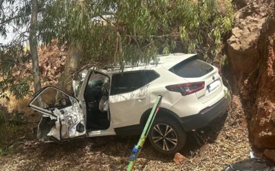 Accidente de coche que sucedia en la A-312 tras chocar un coche contra un arbol en la Garza.